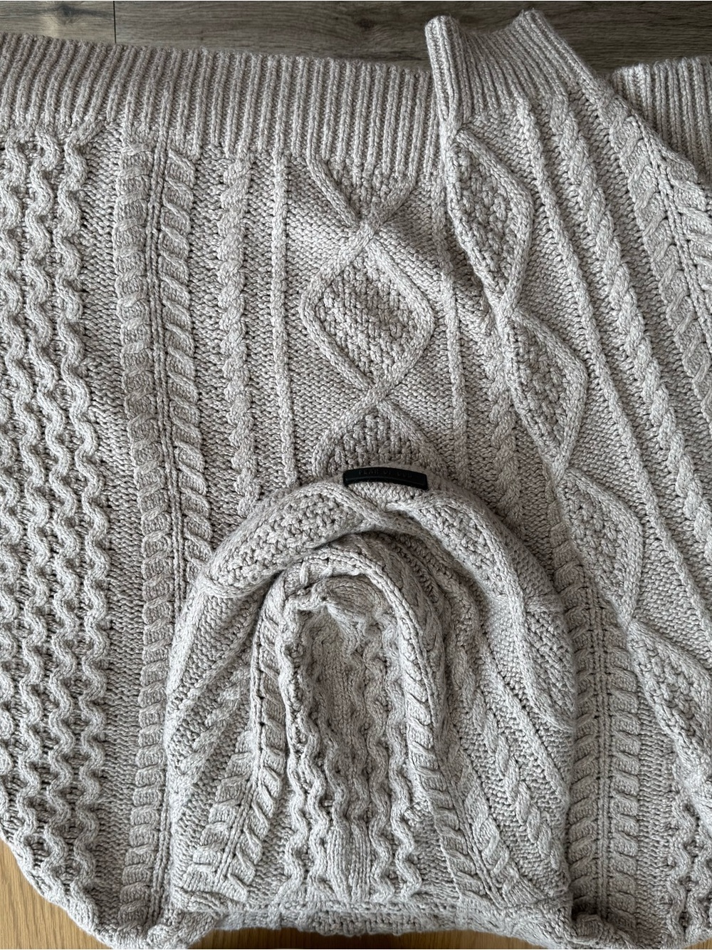 Fear of God Essentials Men's Crewneck Cable Knit Sweater in Light Beige